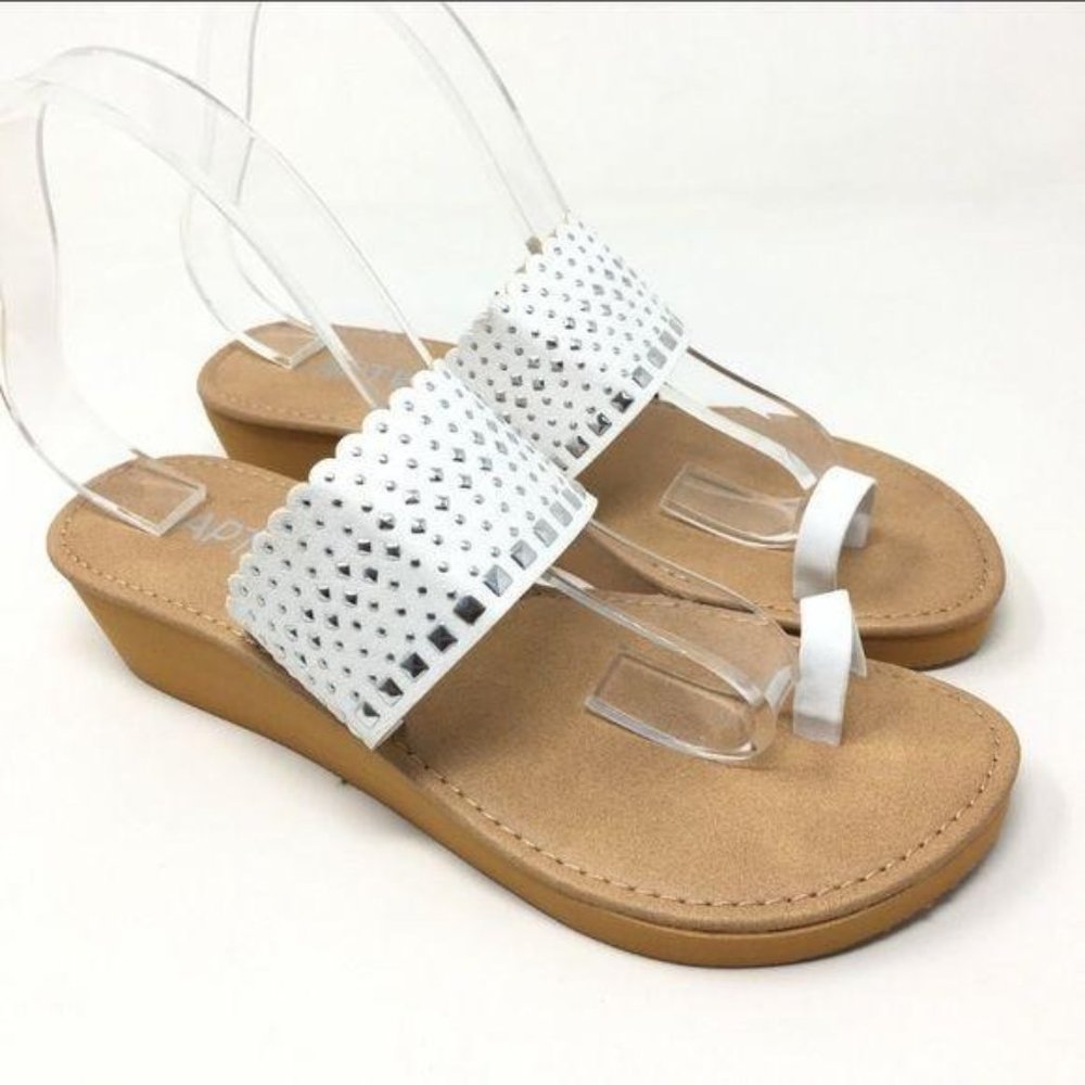 APT 9 Studded White & Tan Wedge Sandals